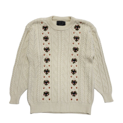 Avant Garde Vintage 90's Cream Green Floral Knitted Jumper Uk Women's UK 14-16