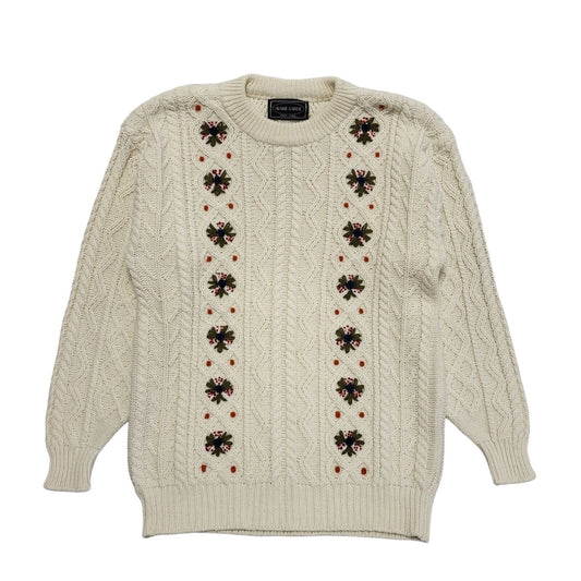 Avant Garde Vintage 90's Cream Green Floral Knitted Jumper Uk Women's UK 14-16