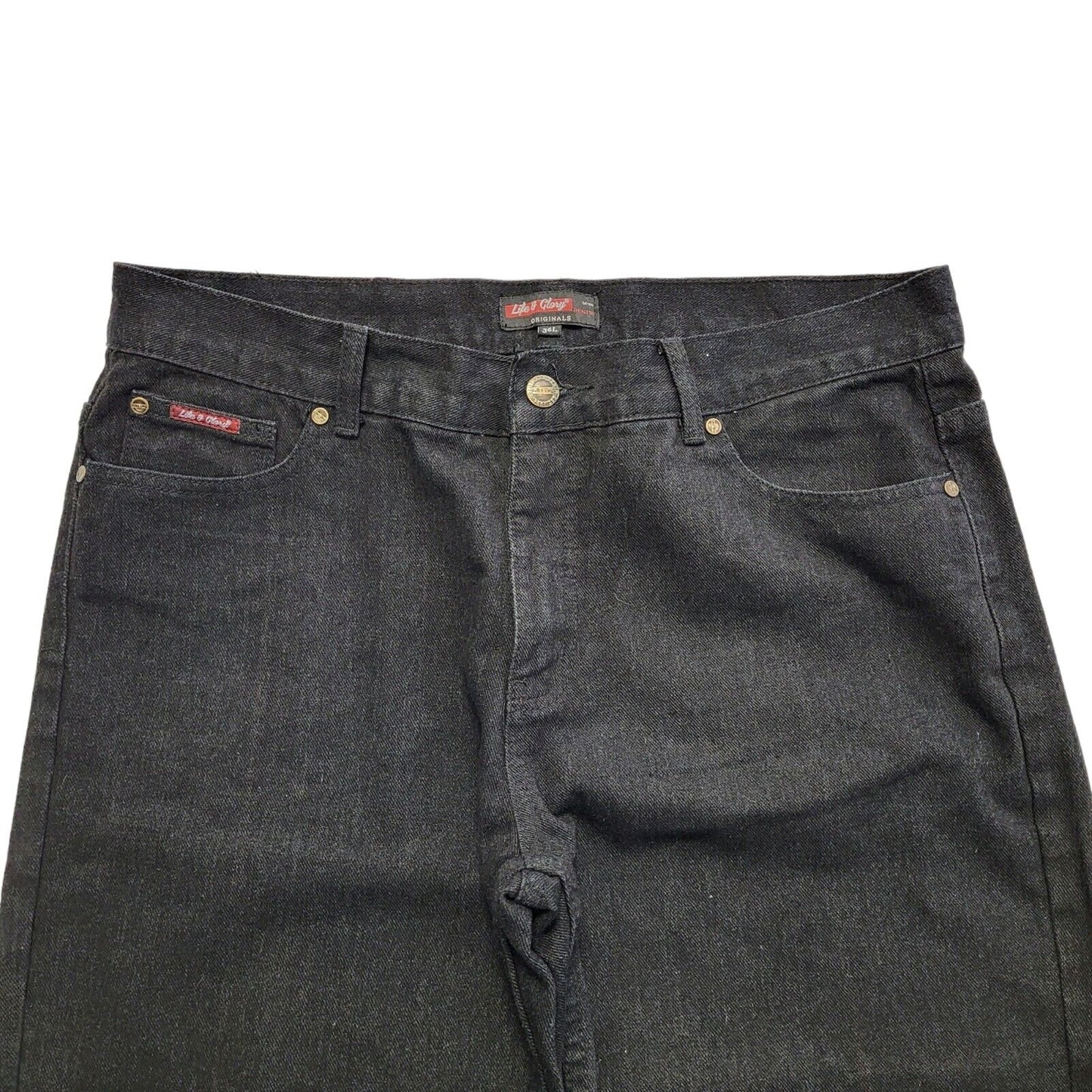 Life Of Glory Black Y2k Straight Denim Jeans Uk Men's Size XL W36 L33