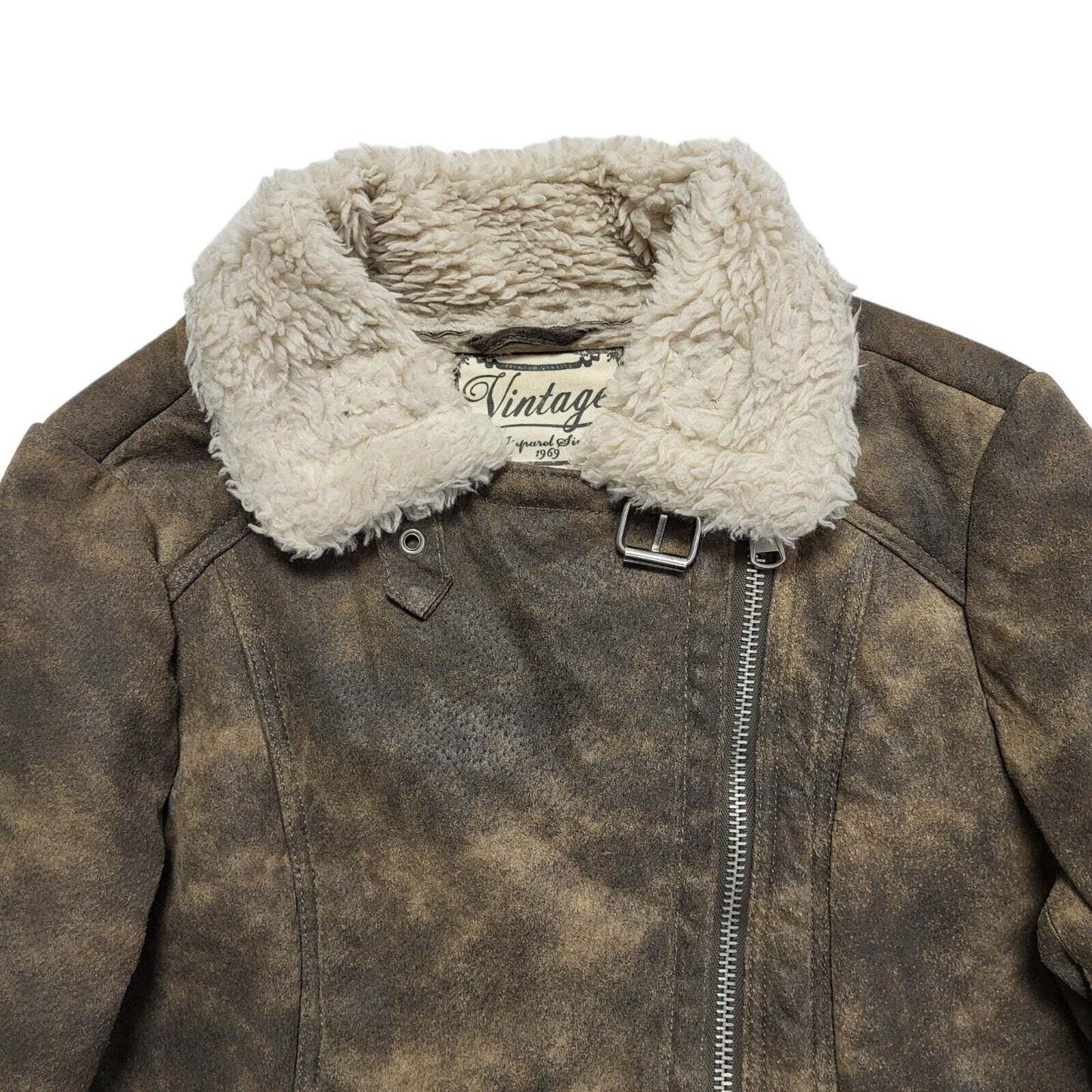 New Look Brown Zipped Suede Leather Jacket Uk Women's Size 10