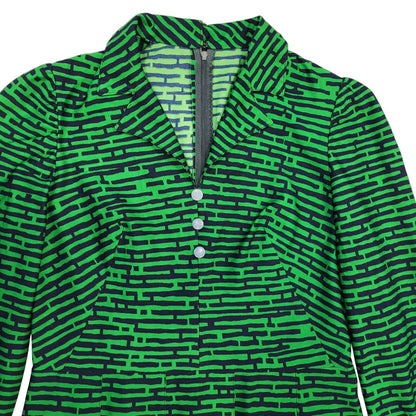70s Vintage Green Abstract Collared Daywear Dress Women's 12