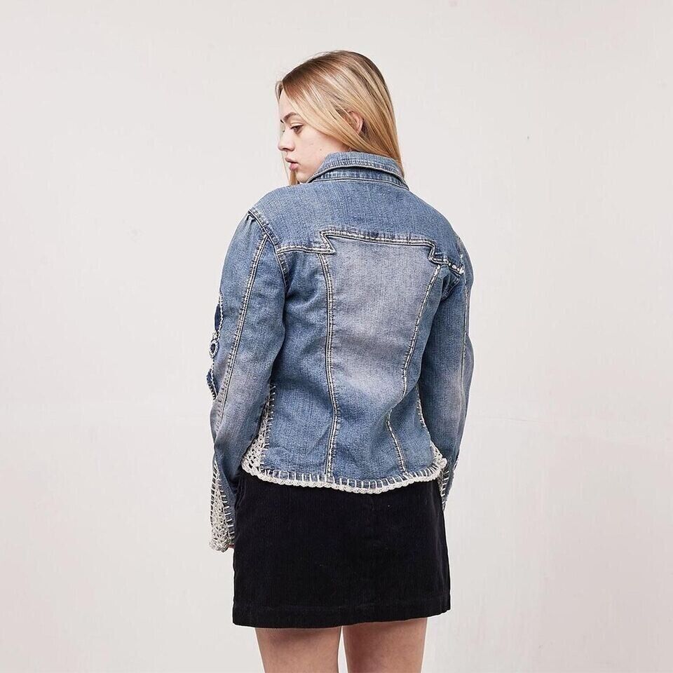 Crest Jeans Dark Blue 90s Vintage Button Denim Jacket Uk Women's Size M