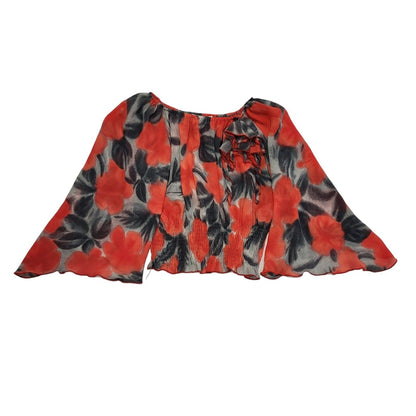 El Corte Ingles Y2k Red Abstract 3/4 Sleeve Blouse Uk Women's size 14
