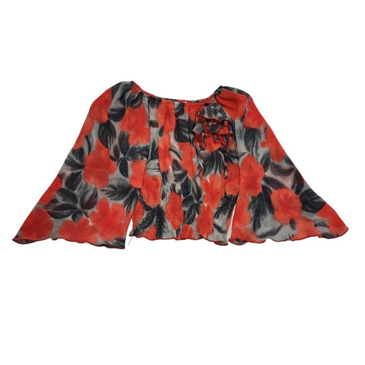 El Corte Ingles Y2k Red Abstract 3/4 Sleeve Blouse Uk Women's size 14