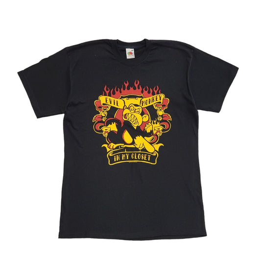 Fruits Of Loom Vintage Y2K Black Evil Monkey Short Sleeve T-Shirt Mens UK Size M