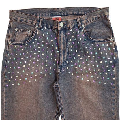 Dare 90s Dark Blue Pink Bootcut Denim Jeans Uk Women's Size 14 W32 L32