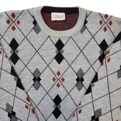 Piene Sangan 90s Vintage Grey Argyle Cosby Jumper Men's Size Large