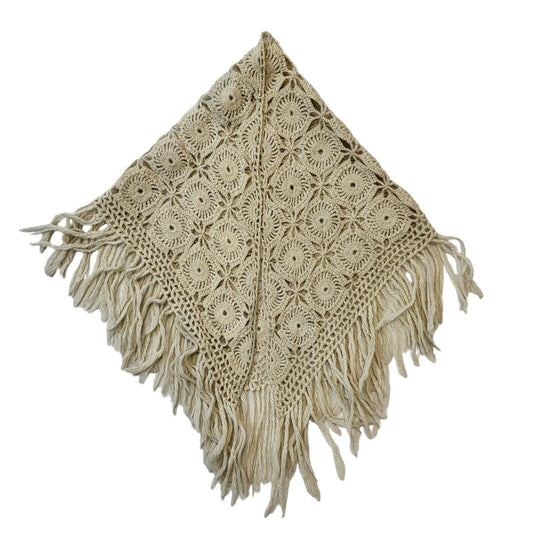 70s Vintage Cream Crocheted Shawl Women's One Size