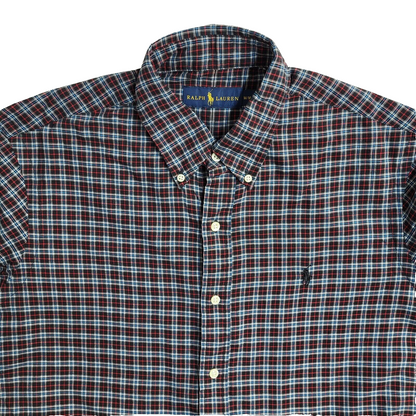 Ralph Lauren Red & Black Checked Vintage 90's Long Sleeve Shirt UK Men's Size M
