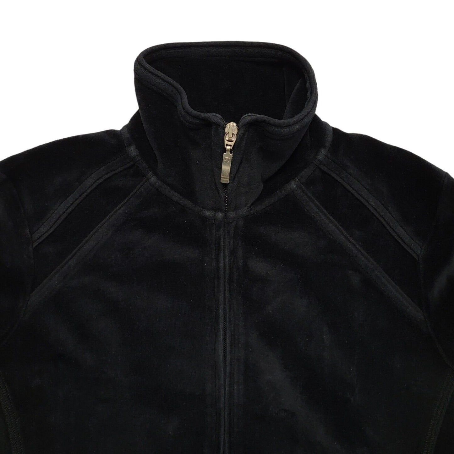 Champion  Y2K Black Full Zip Velour Tracksuit Jacket Women's UK Size Small