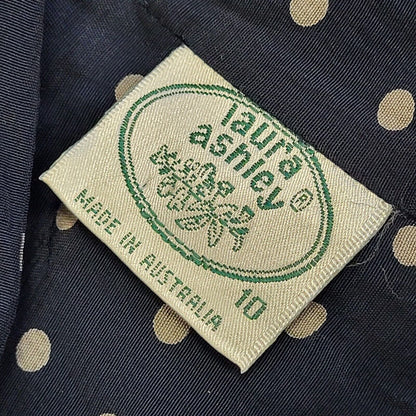 90s Vintage Laura Ashley Black Polka Dot Belted Daywear Dress Women's Size 10