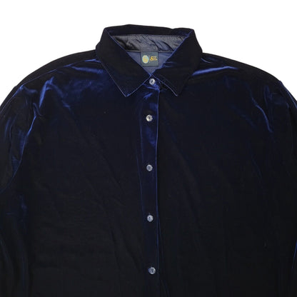 Sixth Sense Vintage 80's Blue Button Front Velvet Shirt  Uk Women's Size 18