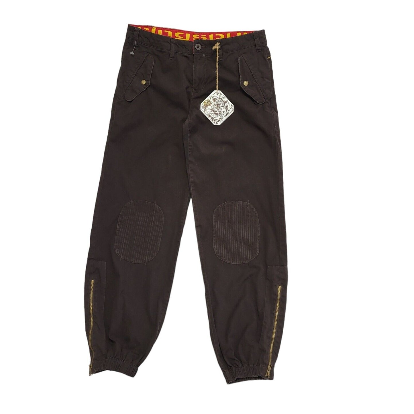 Ring Spun Vintage 90's Brown Tapered Trousers Uk Women's 12 W30 Bnwt L31
