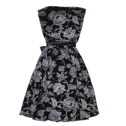 Jane Norman Y2K Strapless Black Glitter Floral Dress UK 10