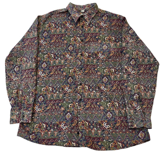 Angelo Litrico 90s Vintage Retro Abstract Long Sleeve Shirt Mens Size Medium.