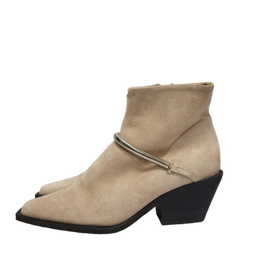 Topshop Beige Suede Block Heel Boots Uk Women's Size 7 BNWOB