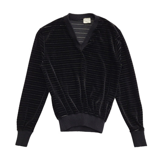 Vintage 70s Black V-Neck Jumper Uk Women's Size Medium