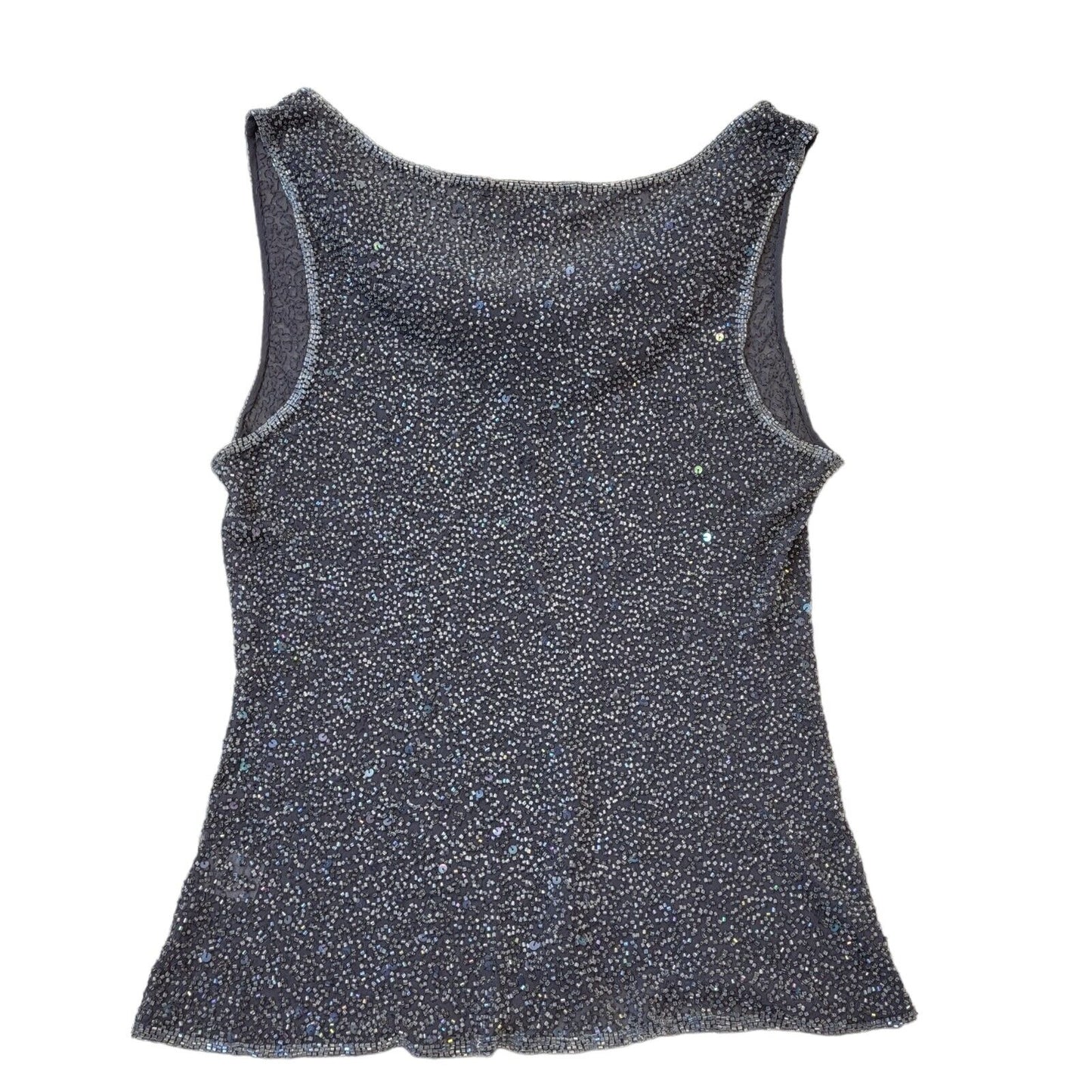 Monsoon 90s Vintage Grey Cowl Neck Beaded Sequin Vest Top Women's UK Size 16