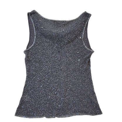 Monsoon 90s Vintage Grey Cowl Neck Beaded Sequin Vest Top Women's UK Size 16