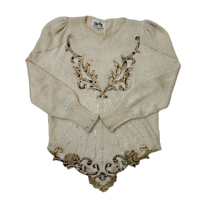 Elizabeth 80s Vintage Beige Wool Jumper Women's Size M Eu 38