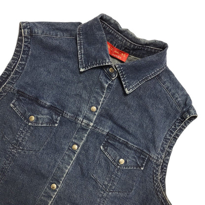 Perte Aktive Vintage 80's Blue Sleeveless Snap Button Denim Shirt Womens UK 14