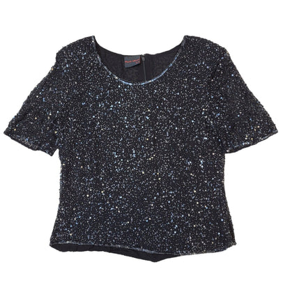 Frank Usher 80s Vintage Black Embellished Blouse Women's Size 14 Eu 42