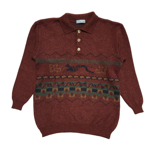 Tricots Vintage 80s Red & Blue Geometric Collared Jumper Men's UK Medium