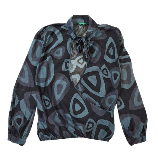 United Colors of Benetton Y2K Retro Blue & Black Blouse Women's 18