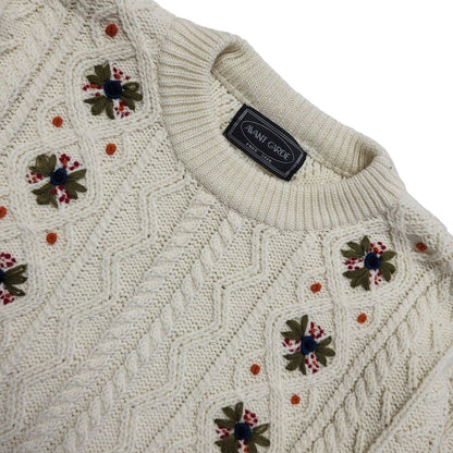 Avant Garde Vintage 90's Cream Green Floral Knitted Jumper Uk Women's UK 14-16