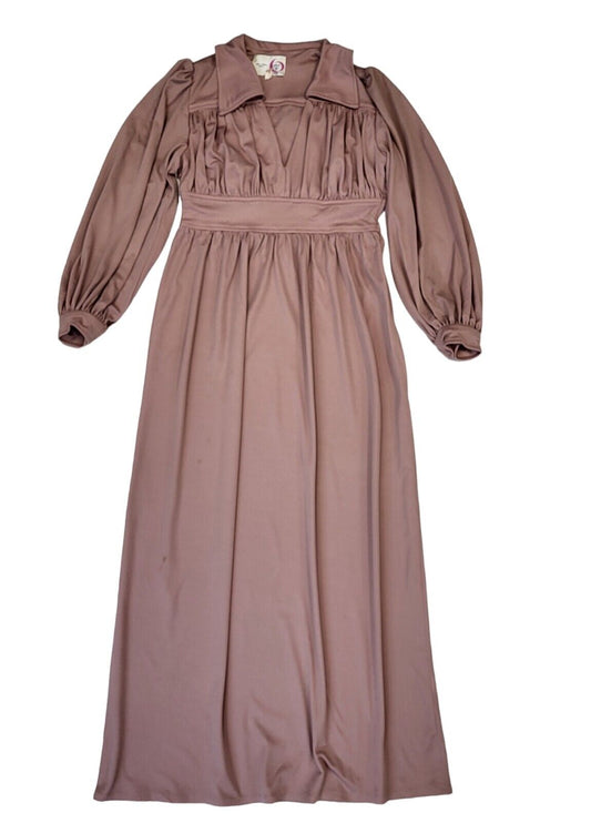 After Six  70s Vintage Dusty Pink Long Sleeve Maxi Dress Women's Size 12
