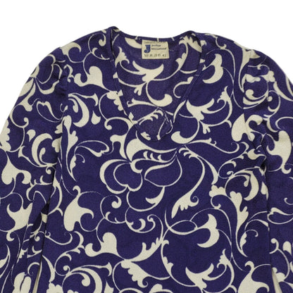 Vintage 60s Purple & White Long Sleeve Abstract Shift Dress Women's Size 14