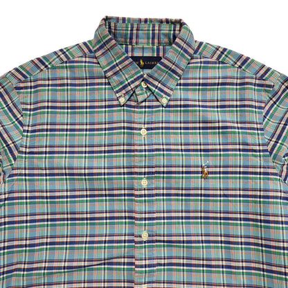 Ralph Lauren 90's Vintage Blue & Green Checked Long Sleeve Shirt Mens UK Size M