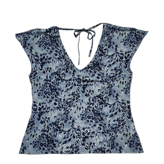 Vintage 90s Blue Abstract Sleeveless Blouse Uk Women's Size 16