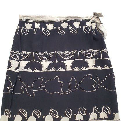 Mark Aurel Vintage 90's Black & White Floral Wrap Skirt Womens UK 10-12 W29