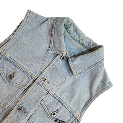 Blue Family 90s Vintage Sleeveless Blue Denim Button Shirt Uk Women's Size 14