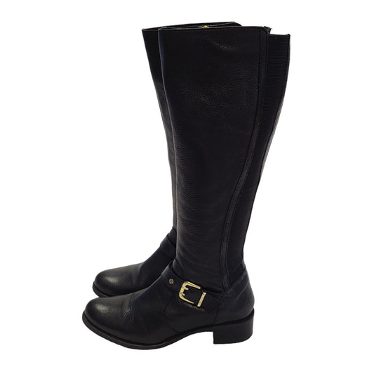Dune Black Zip-Up Leather Long Heels Boots Uk Women's Size 4