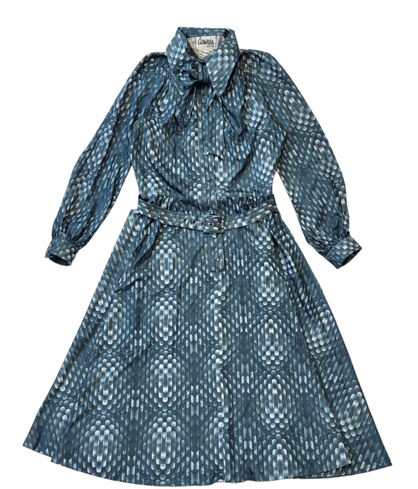Carnegie 70s Vintage Green Collared Belted A-Line Dress Women's Size 10