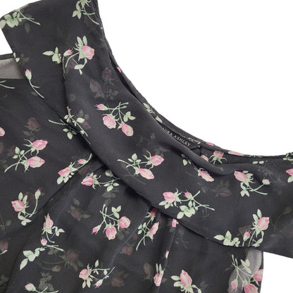 Laura Ashley Y2K sheer floral top with a cowl neck Women's Uk 14