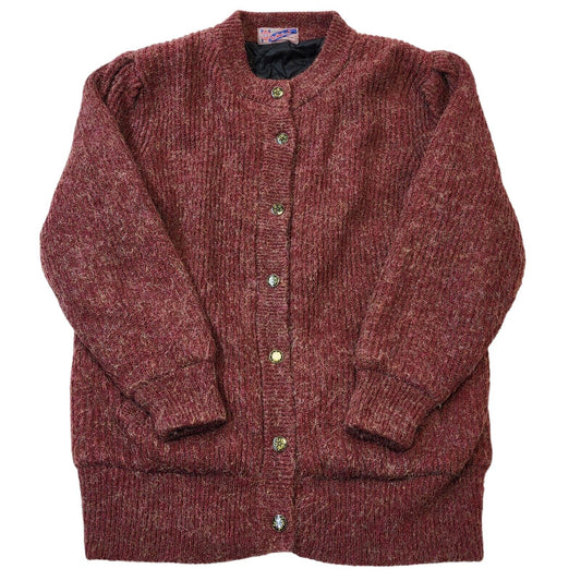 80s Vintage Red Wool Lined Button Up Cardigan Jacket Women's Size 18