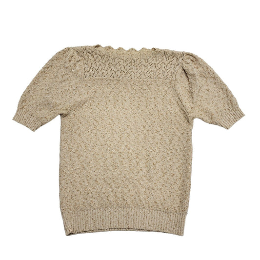 Vintage 80s Beige Short Sleeve Knitted Top Uk Women's Size Small