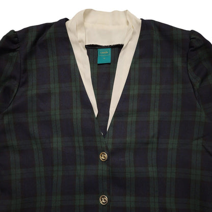 Canda Vintage 70s Blue Green Check 3/4 Sleeve Dress Uk Women's Size 14 W32