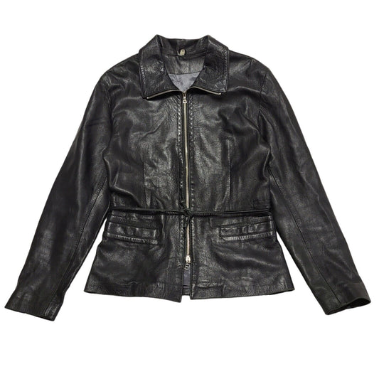 Gaffa & Co 90s Vintage Zip Up Black Leather Jacket Uk Women's Size Medium