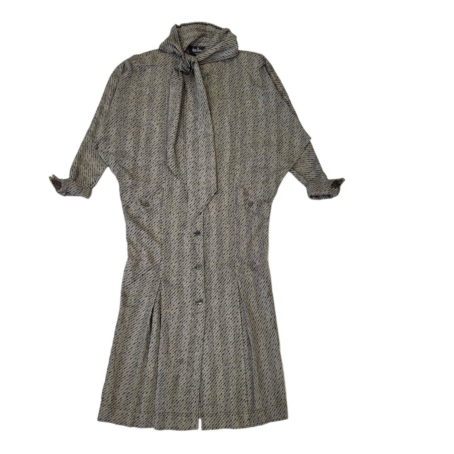 Vintage Jean Wui 70s Grey Wool Long Sleeve Dress Uk Women's Size 14