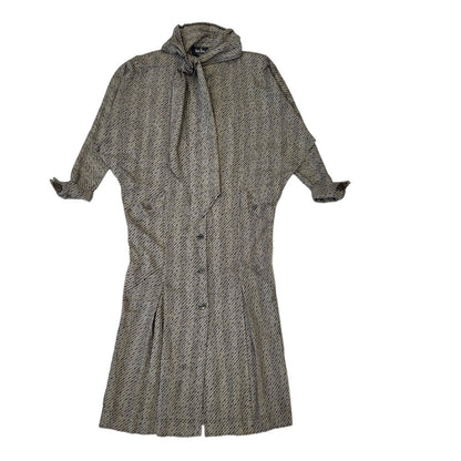 Vintage Jean Wui 70s Grey Wool Long Sleeve Dress Uk Women's Size 14