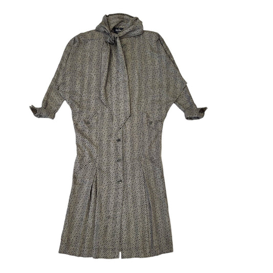 Vintage Jean Wui 70s Grey Wool Long Sleeve Dress Uk Women's Size 14