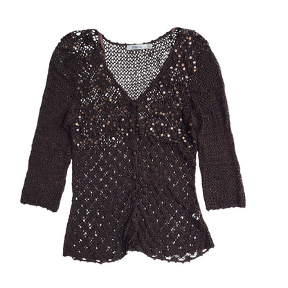 M&Co Brown Vintage 90's Sequin Knitted Cardigan UK Women's Size L