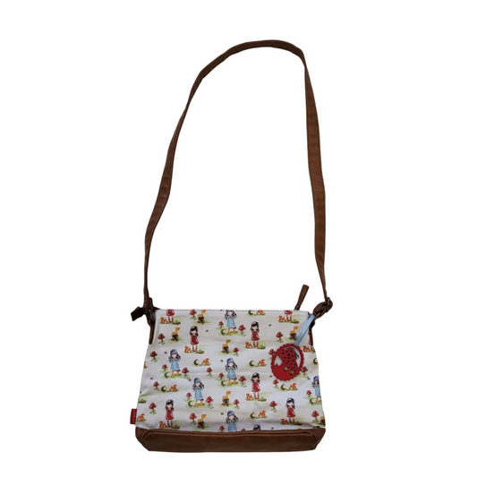 Santoro White Red Blue Fabric Leather Shoulder Bag Uk Women's 12" x 9"
